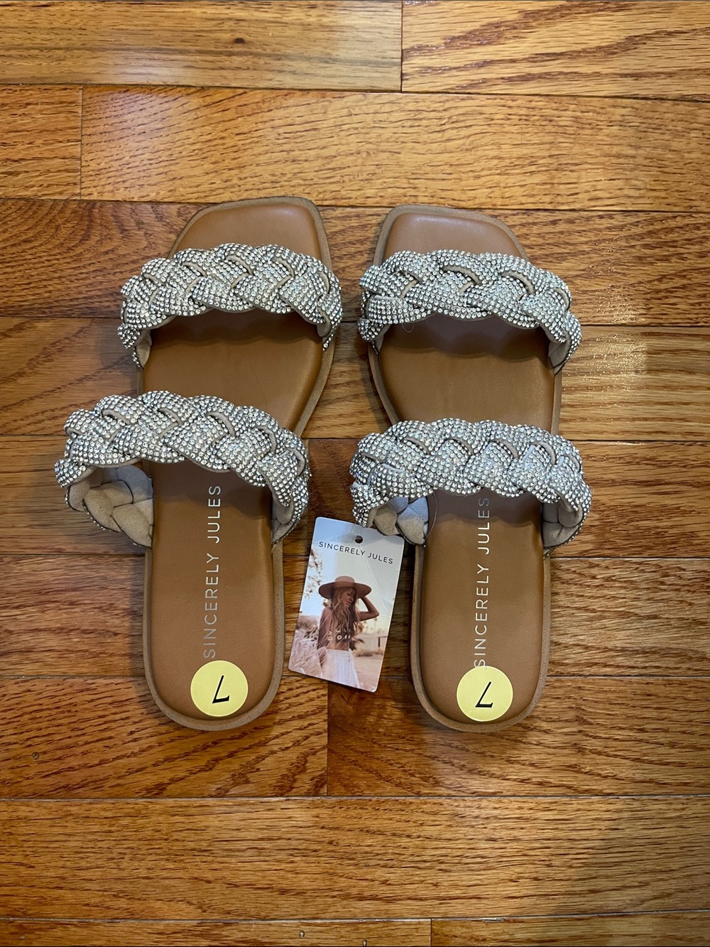 NWT Sincerely Jules Braided Rhinestone Silver Double-Strap Slide Sandals Sz 7 - Picture 3 of 7